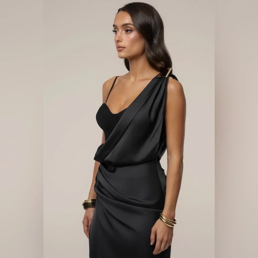 BLACK DRAPED RADIANCE Spring / Summer MAXI DRESS Size S - Picture 4 of 8